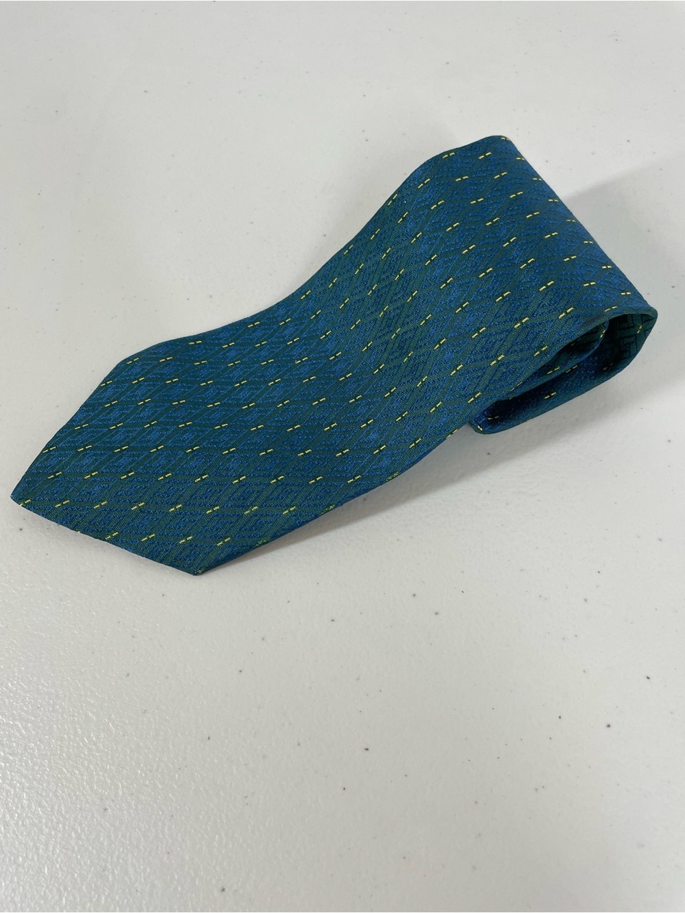 Valentino Cravatte Handmade Silk Tie Blue Green Geometric Made in Italy Luxury